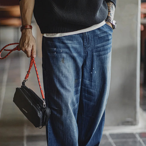 Premium Retro Splash Denim Jeans – Men's Straight Fit